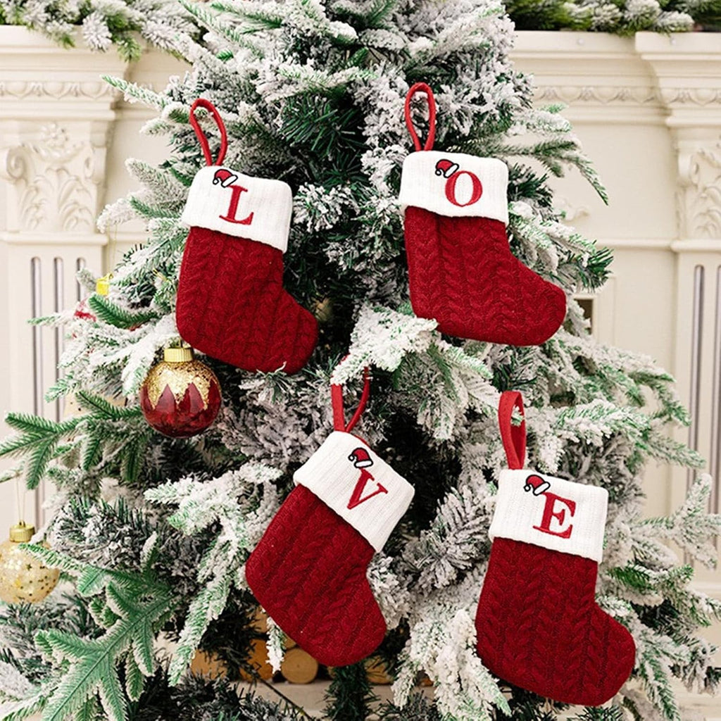YKW Christmas Stockings Personalized Initial Letters A-Z Cable Knit - Individual Monogram Knitted Xmas Stocking Embroidered Red White Family Holiday Fireplace Mantel Gift (O)