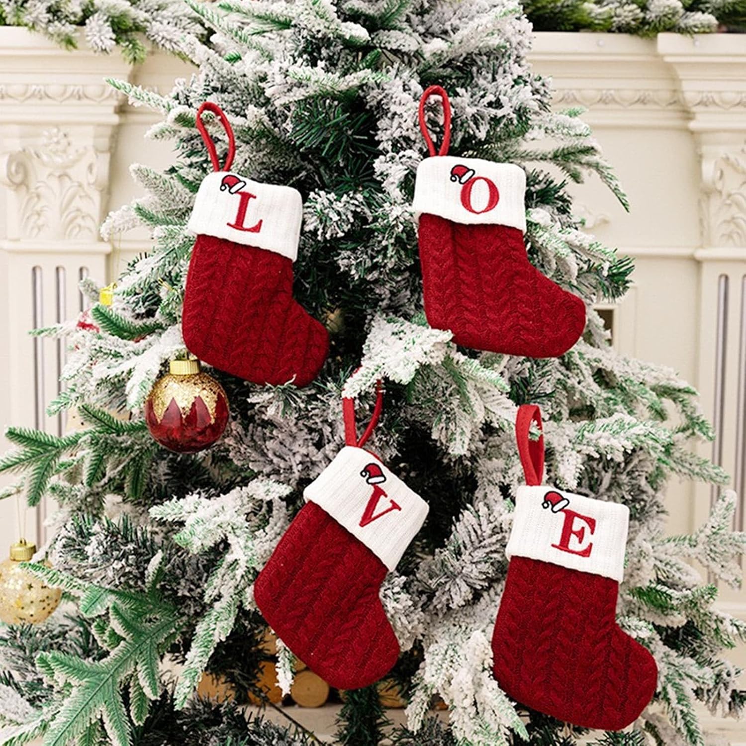 YKW Christmas Stockings Personalized Initial Letters A-Z Cable Knit - Individual Monogram Knitted Xmas Stocking Embroidered Red White Family Holiday Fireplace Mantel Gift (O)