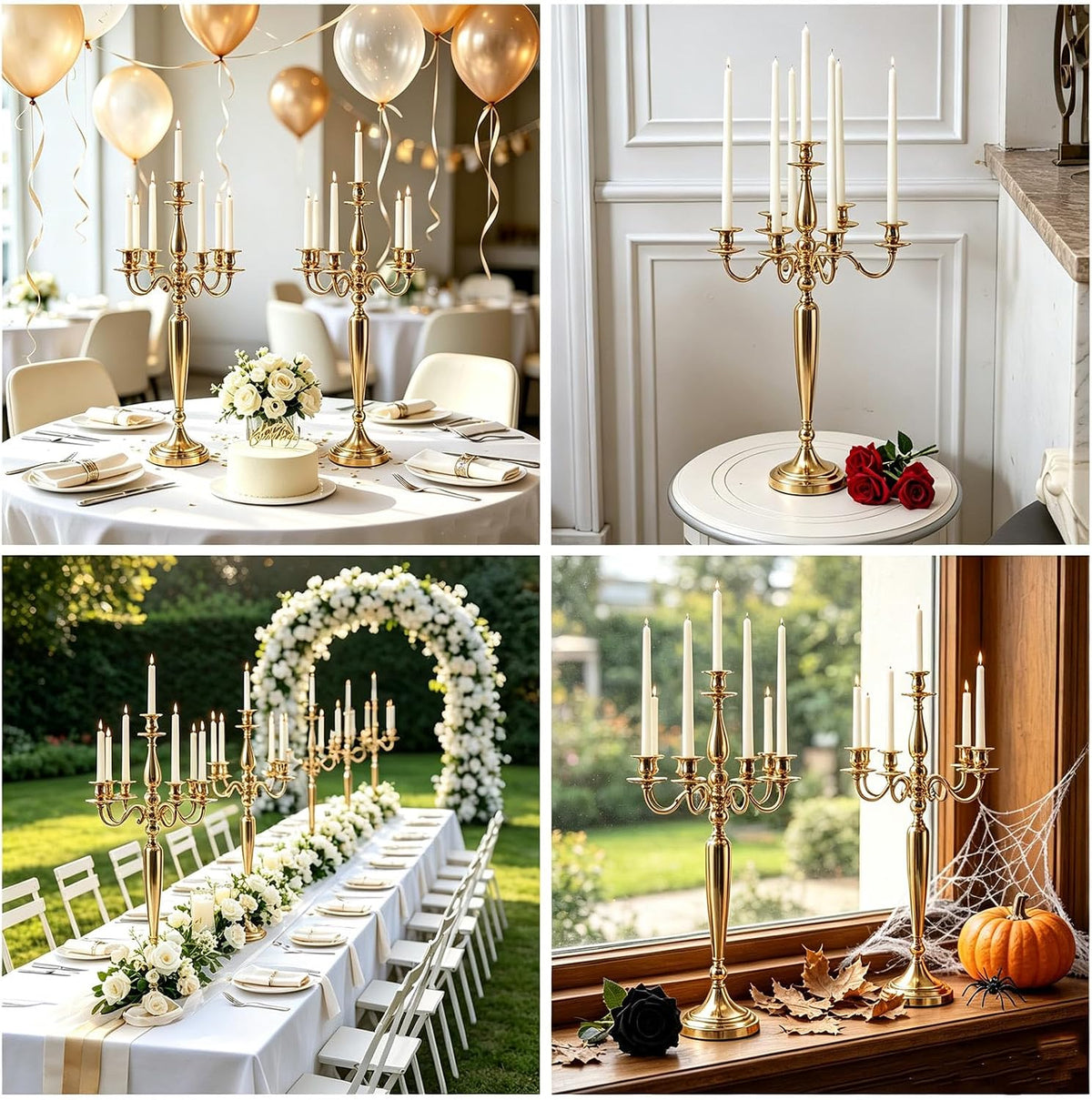 28in 2PCS Gold 5-Arm Candelabra Wedding Centerpieces for Tables
