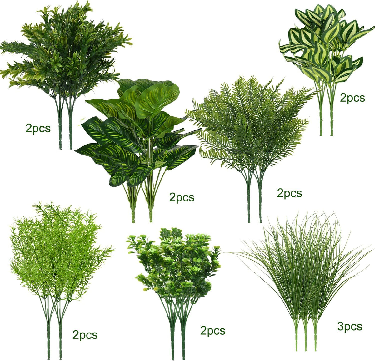 15Pcs Outdoor Artificial Plants UV Resistant Fake Plastic Greenery Spring Gra...