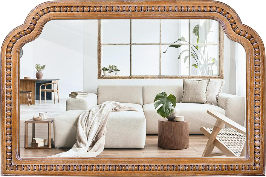 36x24 inch farmhouse arch wall mirror wood beaded, main product view
