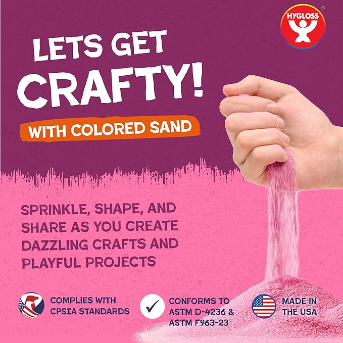 Hygloss Colored Sand for Craft – 6 Assorted Colors Bags – 3 lb– Vibrant Colorful Fine Sensory Play Sand Art Kits for Kids – Classroom Activities for Children 3 4 5 6 7 8 9 10 11 12 – Safe for Ages 3+