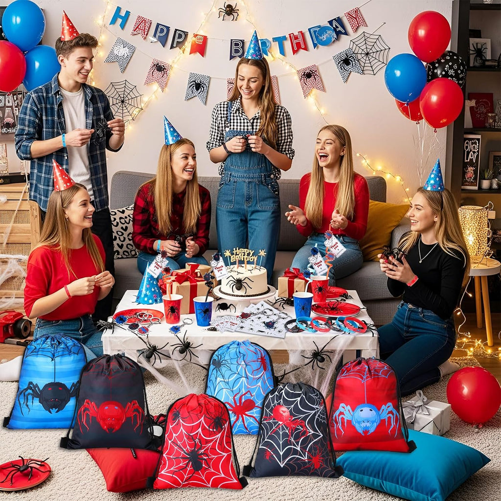 LemonRoad 73 Pcs Spider Party Favors Set Birthday Supplies Includes Drawstring Bags Backpack Keychains Bracelets Stickers Straws Tags for Birthday Party Favors Rewards Gifts