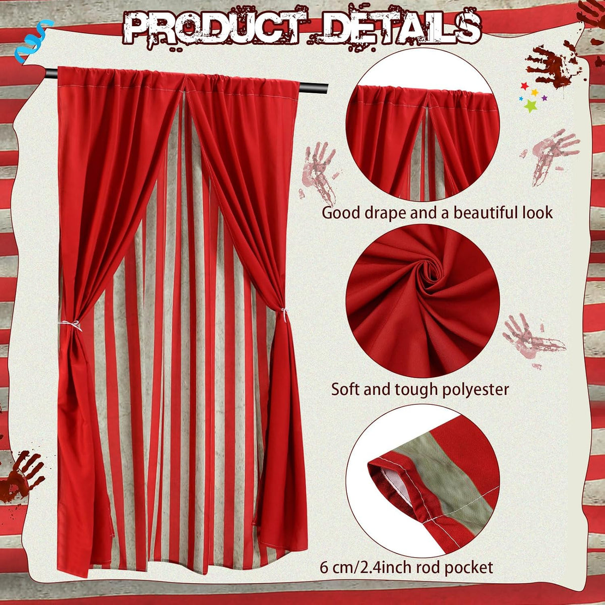Tingjoo 3 Pcs Carnival Circus Backdrop Decoration, Retro Red,White, Classic