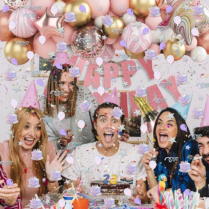 VHUWE Happy Birthday Confetti, 1.6 oz Laser Silver Cake Balloon Star Goblet Bottle Swirl Glitter Confetti for Boys Girls Kids Women Men Happy Birthday Party Table Decorations Supplies