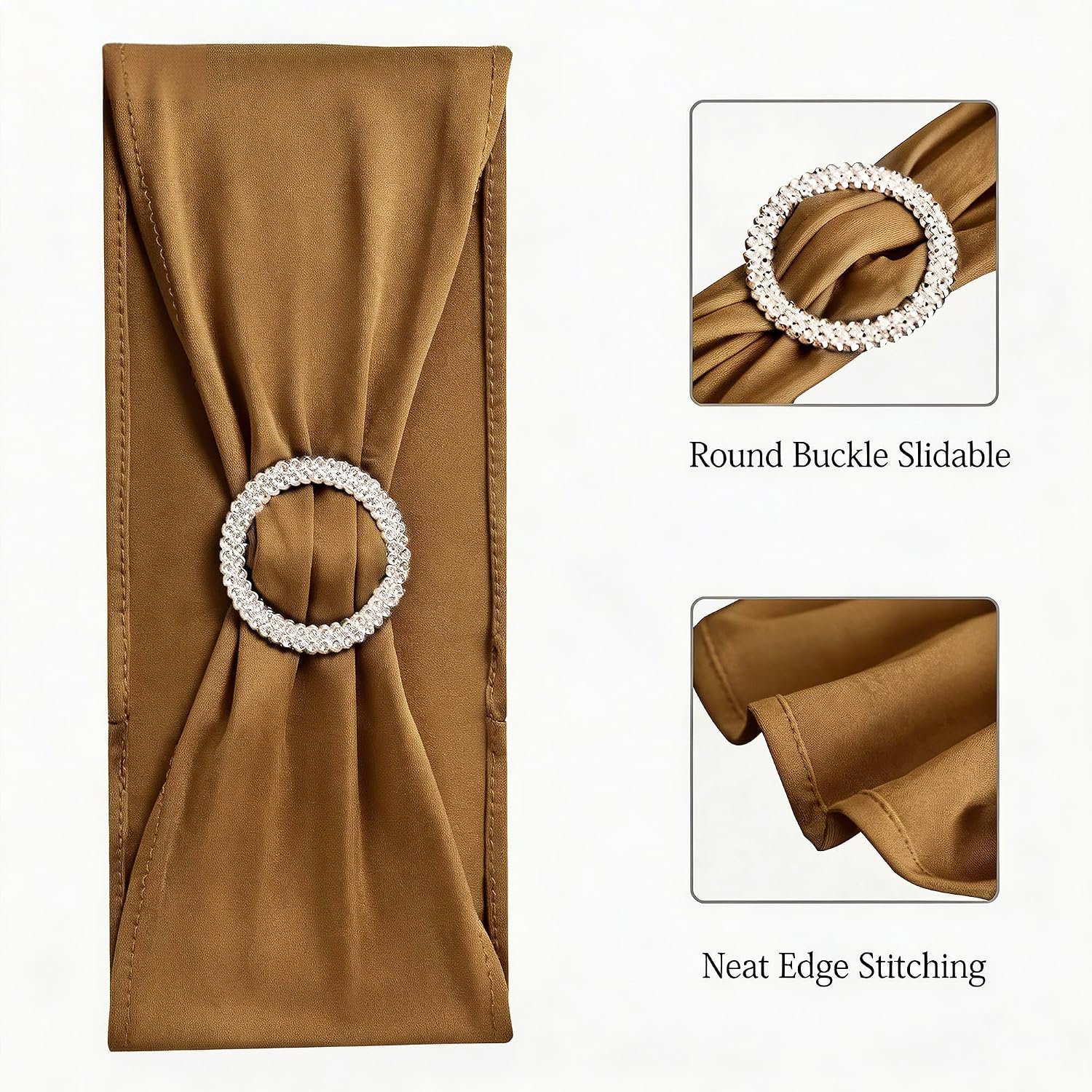 Pack of 50 Spandex Light Brown Chair Sashes for Wedding Coffee Chair Bows Sashes Fitting Birthday Party Ceremony Bridal Baby Shower Decor (Bran/Light Brown)