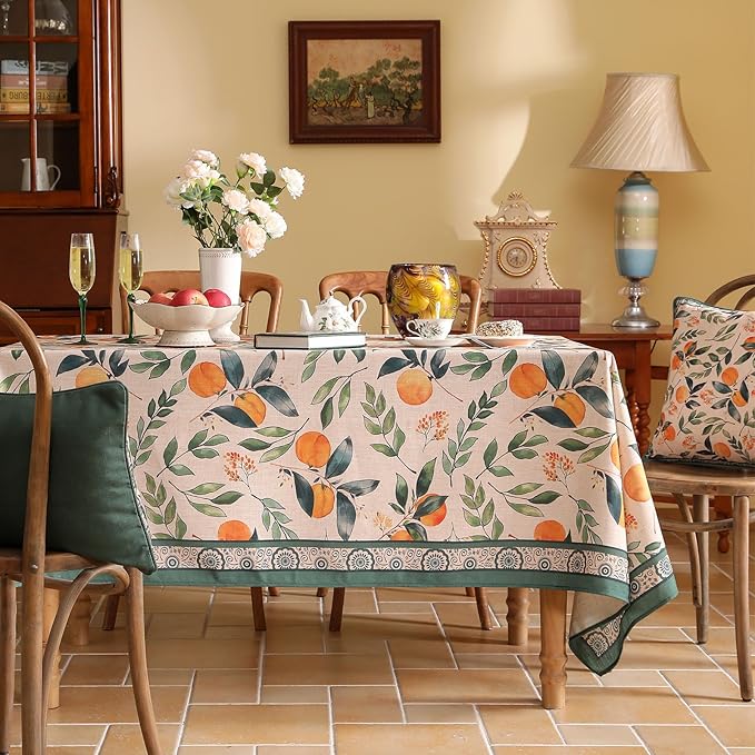 patdrea Designer Small Table Cloth for Square Table,Farmhouse Linen Oranges and Leaves Tablecloth,Fall Dacorative Cover for Kitchen Dining Christmas,Tea Party,Thanksgiving,55"x55"-Palladin a