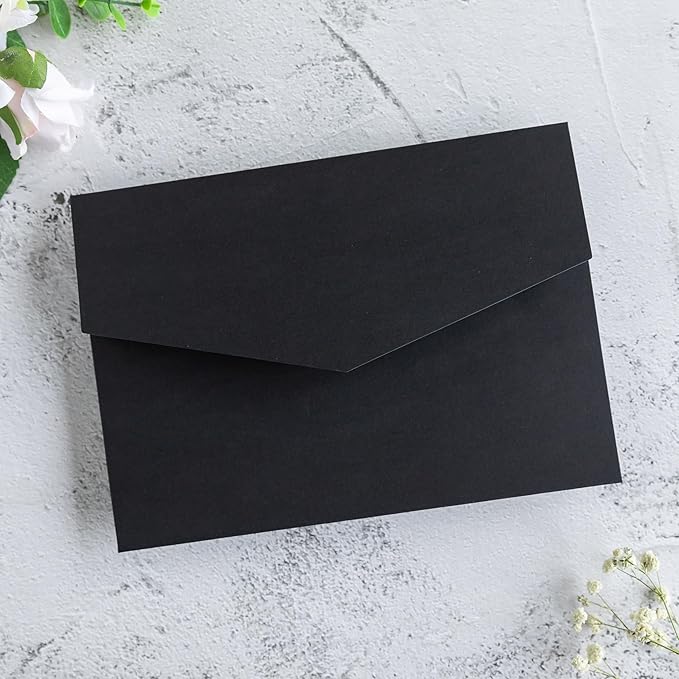 20 PCS Black Tri-fold Laser Cut Wedding Invitation Pockets for 5x7 Wedding Cards Bridal Shower Engagement Quinceanera Invitation