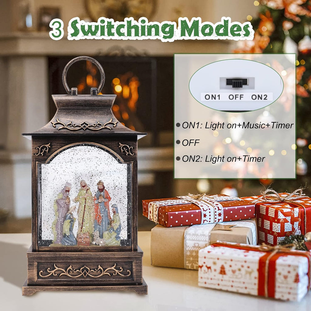 Christmas Snow Globes Musical Lantern Snow Globe Nativity Scene Water Snow Globe Glittering Portable Hanging Tabletop Decorative Lantern Christmas Home Décor and Gift