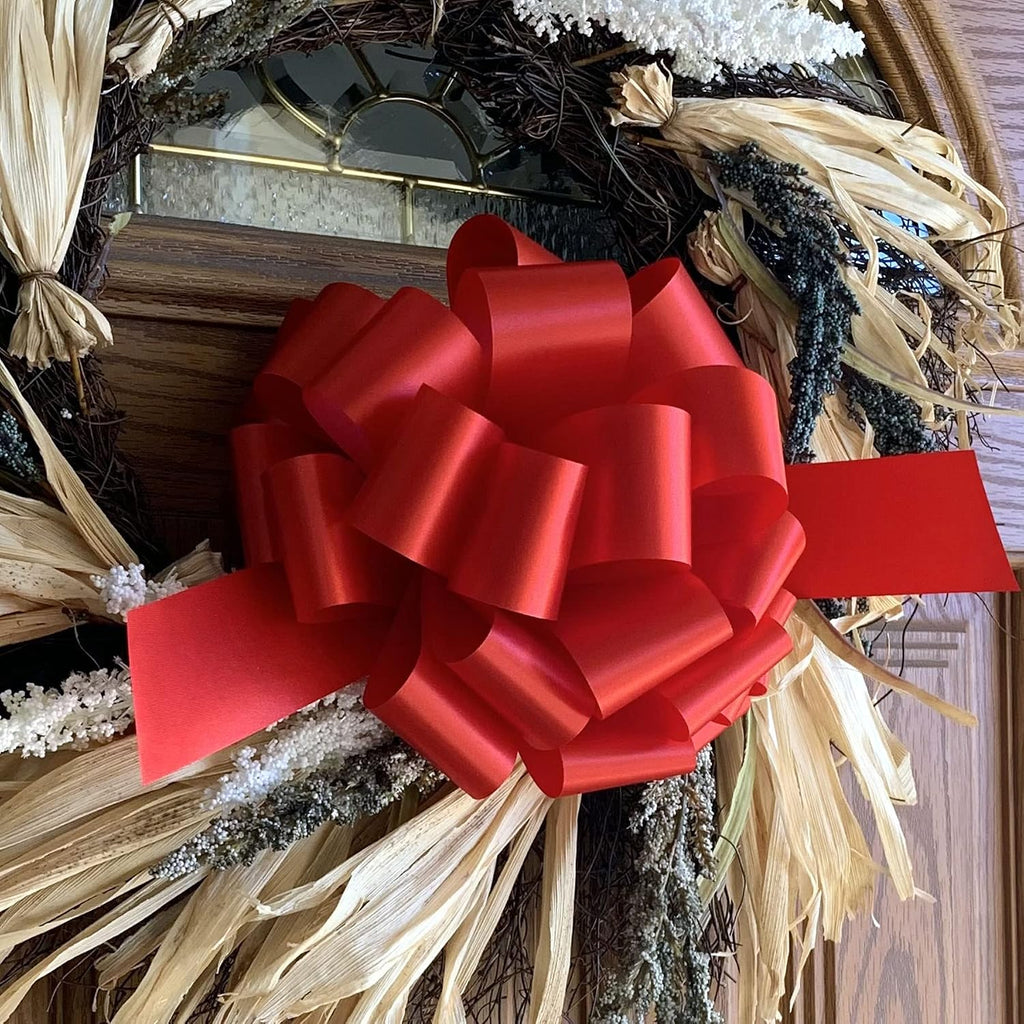 Large Red Ribbon Pull Bows - 9" Wide, Set of 6, 4th of July, America 250 Anniversary, Wreath, Fundraiser, Gift Basket, USA Patriotic, Team Colors, Birthday, School Graduation, Labor Day, Veterans Day