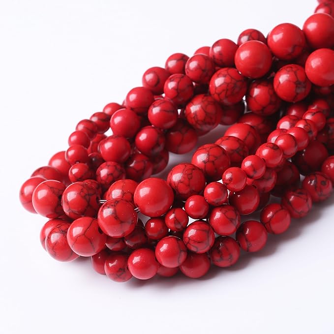 Red Turquoise Stone Beads Gemstone Round Crystal Energy Jade Beads Stone Beads for Jewelry Making DIY Bracelet Necklace Jewelry Making 1 Strand 15.5inch 45PCS 8MM