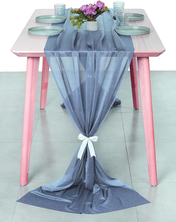 MDS Halloween Chiffon Table Runner - 12 Pack, 29 x 170 Inches, 14ft Each - Sheer Spooky Table Runners for Haunted House Parties, Trick-or-Treat Tables, Witchy Décor, Wedding & Events - Dusty Blue