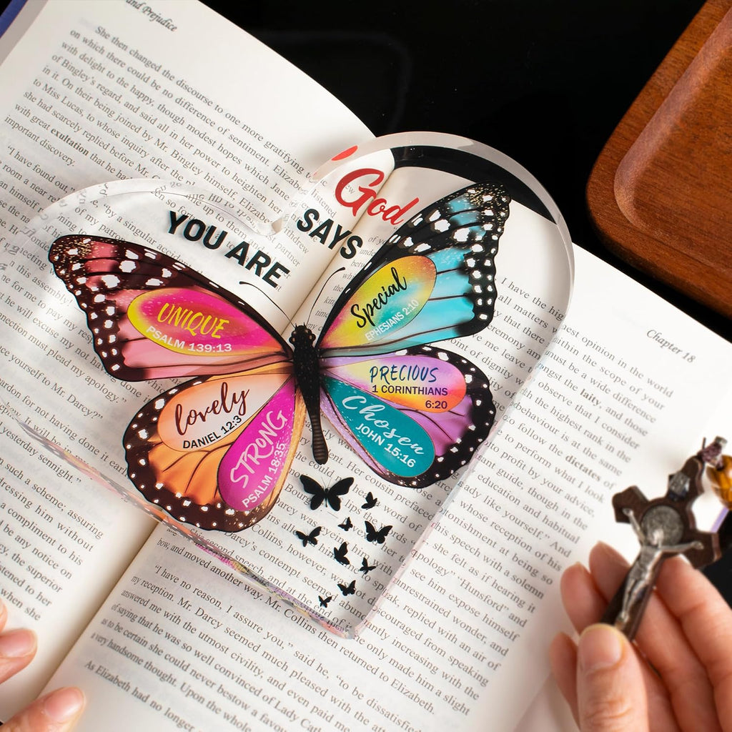 Christian Gifts for Women Birthday, Butterfly Inspirational Gifts for Mom, Sister, Coworker, Catholic Female, Friends, Girl, Religious Spiritual Gift, Home Office Desk Decor Sign