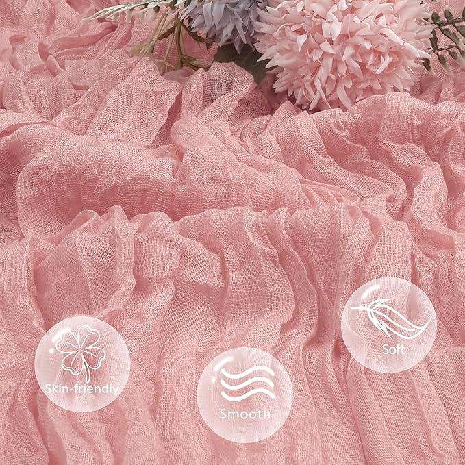 12 Pack Dusty Pink Cheesecloth Table Runner 10ft Boho Gauze Fabric Cheese Cloth Table Runner 35 x 120 Inch Rustic Sheer for Romantic Wedding Decor Baby Shower Party Table Centerpiece Decoration
