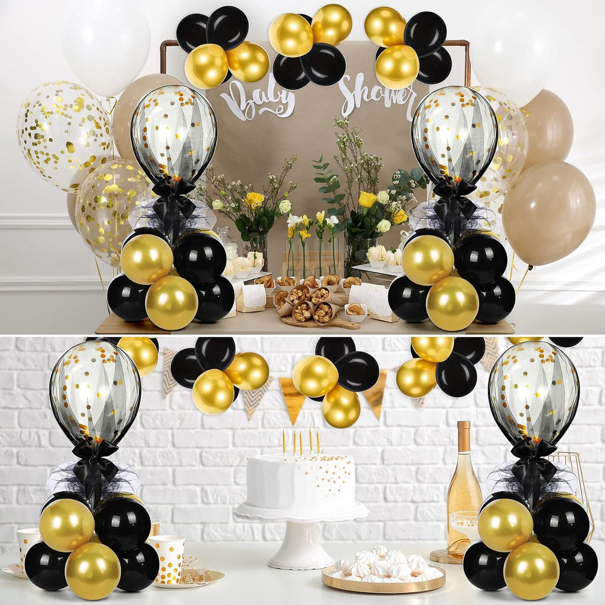 bbto 8 set gold black table centerpieces balloons, package contents