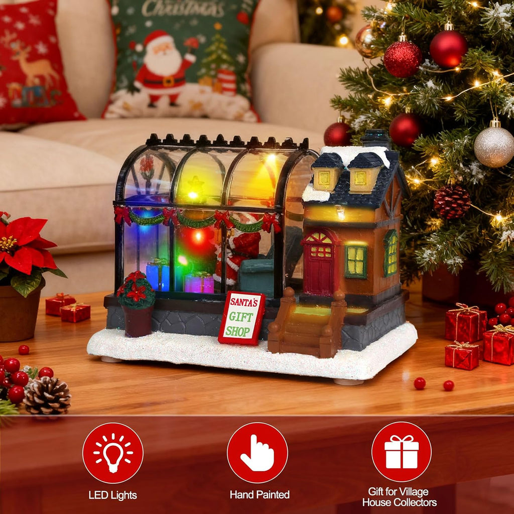 led lighted christmas village greenhouse - 6.1" village, close-up detail