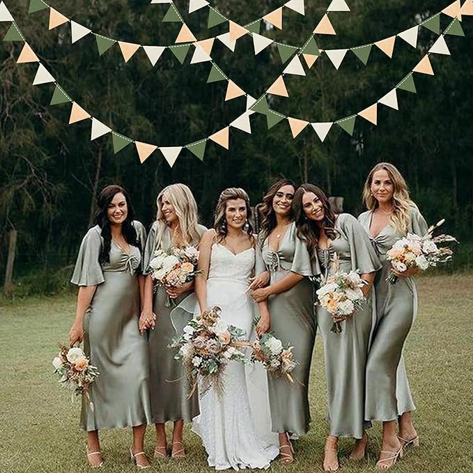 Sage Green Party Decorations Olive Green Tan Brown Cream Felt Hanging Triangle Mini Bunting Pennant Banner Flag for Safari Jungle Birthday Wedding Neutral Baby Shower Party Classroom Nursery Decor