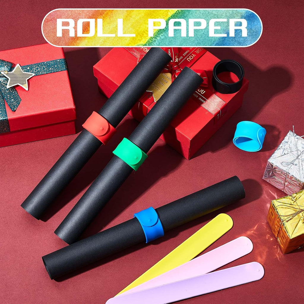 Leyndo 32 Pcs Wrapping Paper Roll Holder Clips Silicone Covered Metal Strips Flip 1 x 9 in Poster Holder Slap Band for Christmas Wedding Graduation Gift Wapping