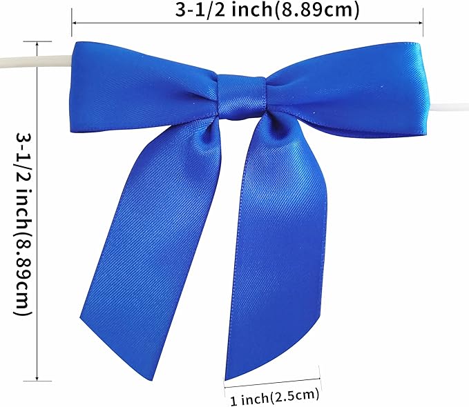 50pcs/Bag 3-1/2" Blue Satin Ribbon Bows with Twist Ties for 4th of July Independence Day Gift Wrapping Packing Holiday Decoration(Blue)