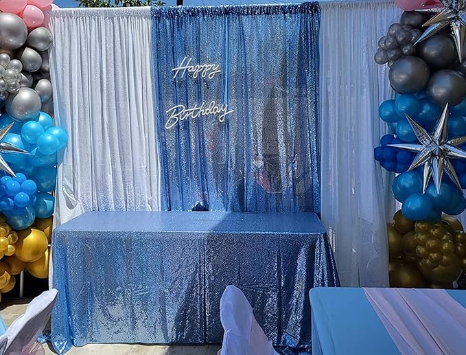 Poise3EHome Baby Blue Sequin Backdrop Curtains,4 Panels 2FTx8FT Glitter Background for Party Birthday Party Baby Shower Wedding Christmas Thanksgiving Holiday Festival Decor