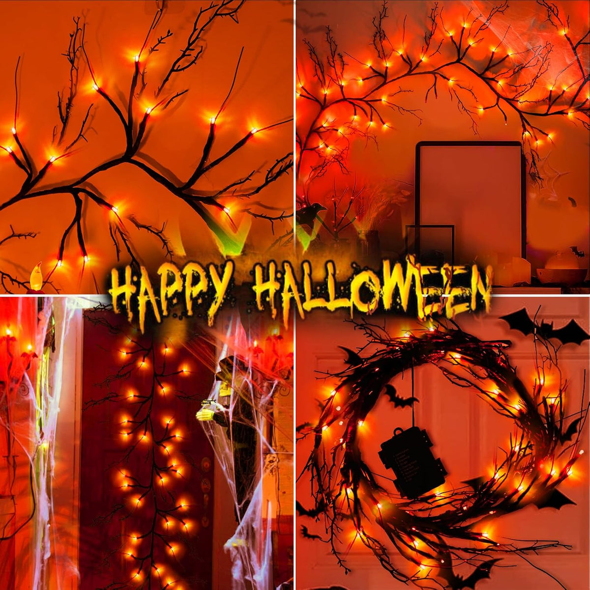 [8 modes & timer] 9 ft halloween garland, front angle view