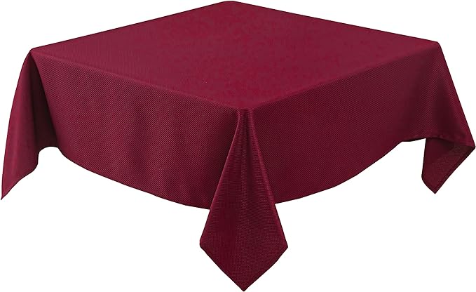 Biscaynebay Textured Fabric Christmas Square Table Cloth 90x90 Inch, Burgundy Water Resistant Tablecloths for Dining, Kitchen, Wedding, Parties etc. Machine Washable