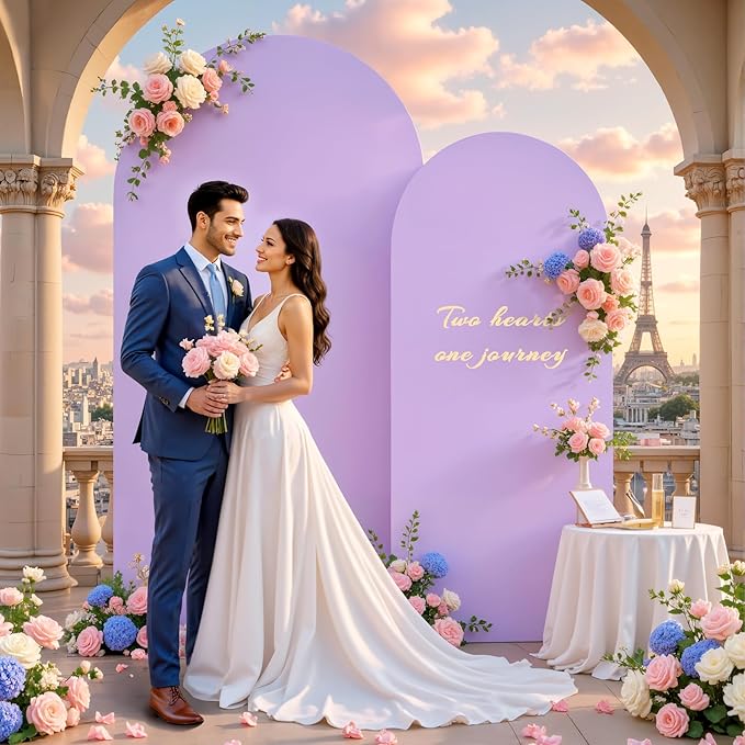 Pink Purple Arch Backdrop Cover for Wedding, 7.2FT 6FT Set of 2 Stretchy Spandex Fitted Arch Stand Cover for Baby Shower, Birthday Party Decor, Chiara Backdrop Cover with Double-Sided Design