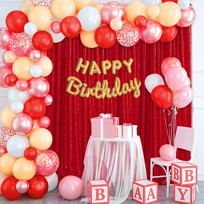 8ft x 8ft Red Sequin Backdrop Party Backdrop Curtain for Wedding Birthday Event Ceremony Wall Decorations