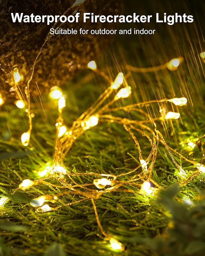 Fairy Lights Battery Operated, 60 LED Fairy String Lights Waterproof Silver Wire 5 Feet Firecracker Starry Light for DIY Wreath Home Wedding Party Bedroom Mason Jar Holiday Christmas Decorations