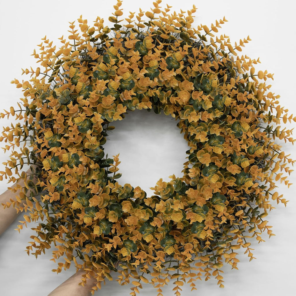 26" artificial fall boxwood wreath for front door, main product view