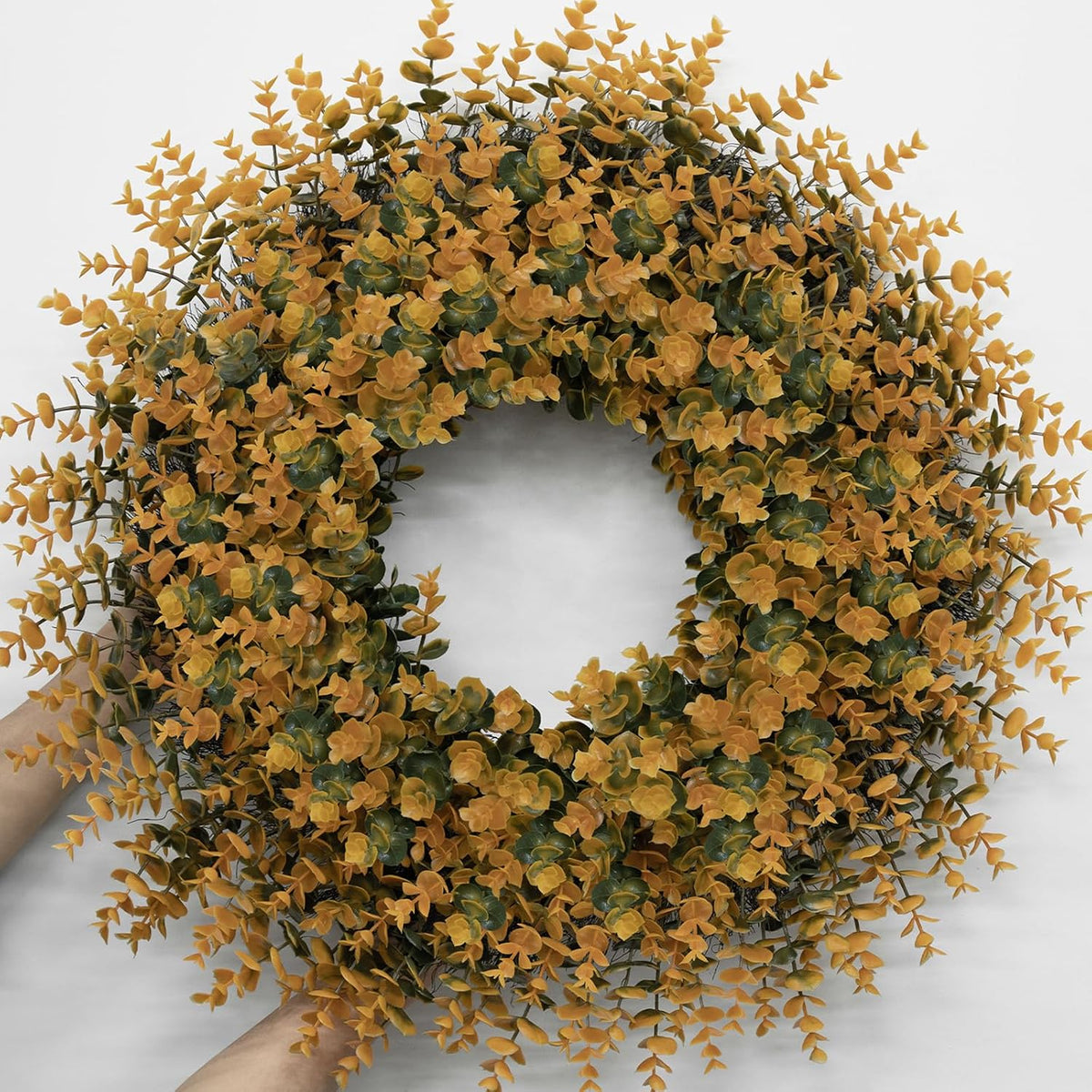 26" artificial fall boxwood wreath for front door, main product view