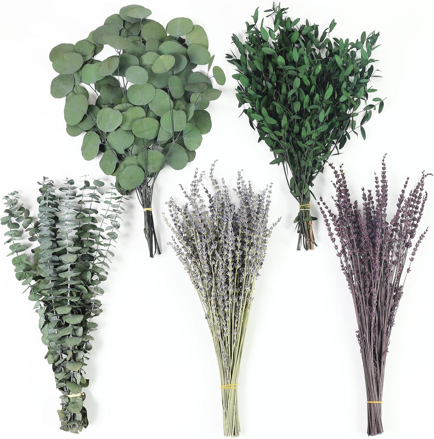 120+ Pcs Mixed Dried Eucalyptus & Lavender Flowers for Shower, Preserved Natural Eucalyptus Leaves for Wall Hanging, Plant Fragrance, Dried Florals for Vase Fillers, Wedding, Green Bathroom Decor