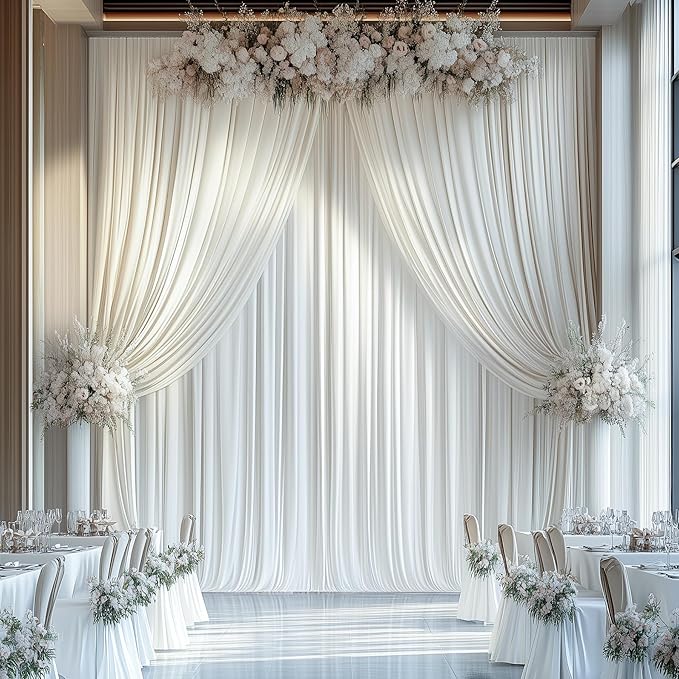 leegleri 50ftx12ft Wrinkle Free Ivory Backdrop Curtain, 10 Panels 12FT Height Ivory Wedding Backdrop Drapes, Silky Polyester Back Drop Cloth for Birthday Photography Background Party Backdrop Draping