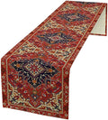 Boho Old French Table Runner, Vintage Red Beige Retro Flower Rustic Country Style Floral Print Pattern for Home Kitchen Table Decor Dining Coffee Room Garden Party Decor 13x72in