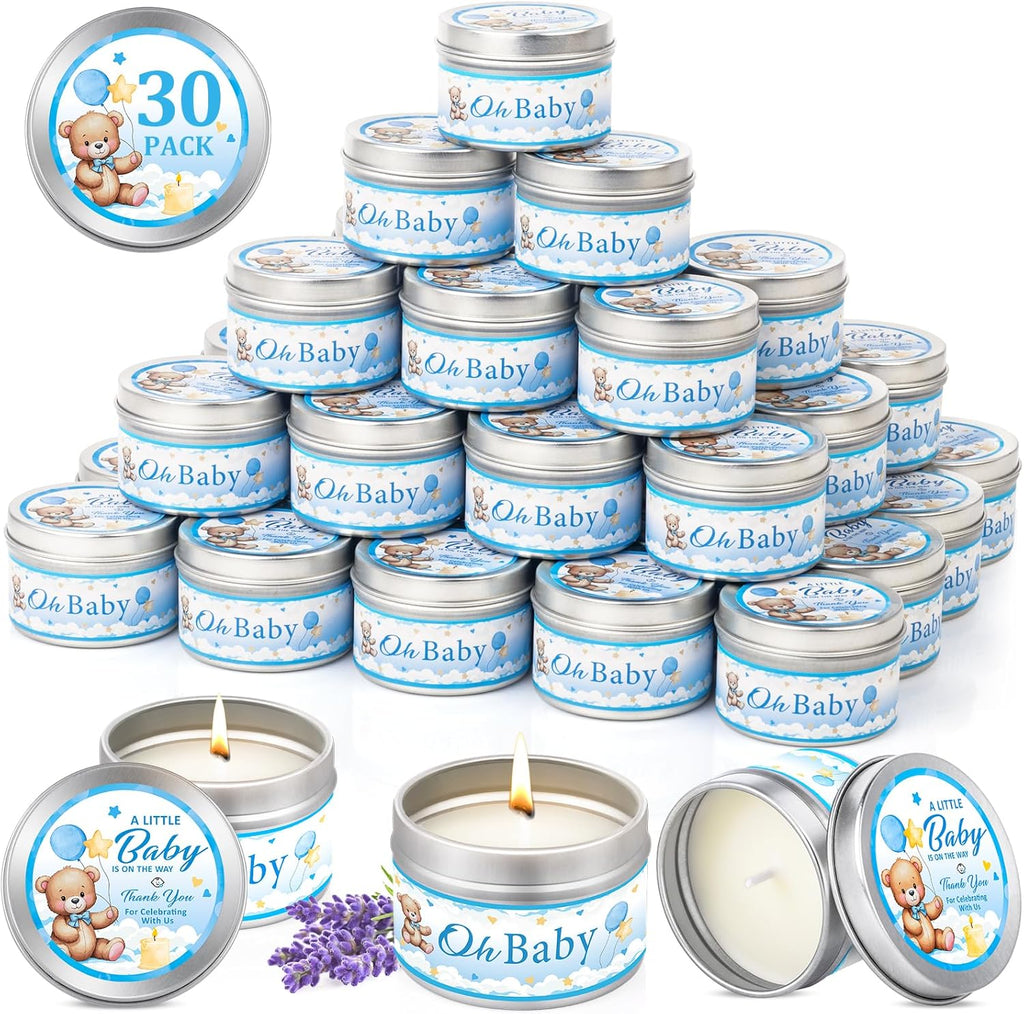 VISCOO 30 Pack Baby Shower Party Favors Candles Lavender Scented, Baby Shower Favors for Guests Prizes, Girl Boy Gender Reveal Party Gifts Decorations (1.2 Oz, Blue)
