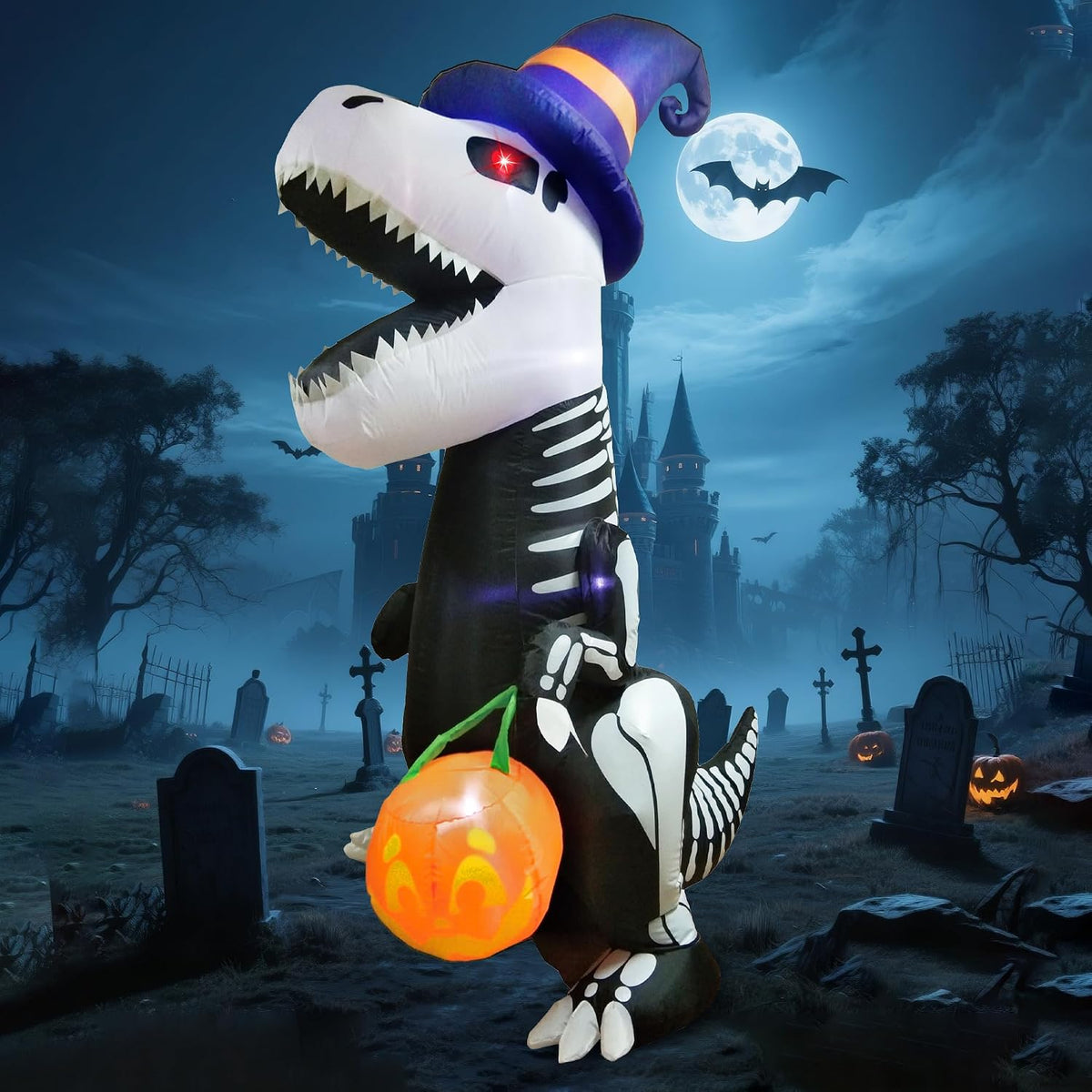 joiedomi 8 ft halloween inflatable skeleton dinosaur with, main product view