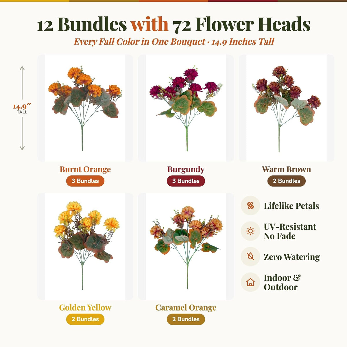 axylex artificial mums for outdoors, 12 bundles fake, side view