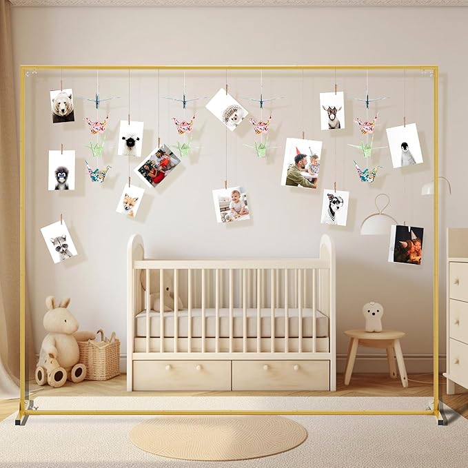 Walensee 7.9FTx6.6FT Gold Wedding Arch Backdrop Stand, Adjustable Square Metal Arch Frame for Ceremony Party Birthday Baby Shower Bridal AnniversaryGarden Balloon Photo Decoration