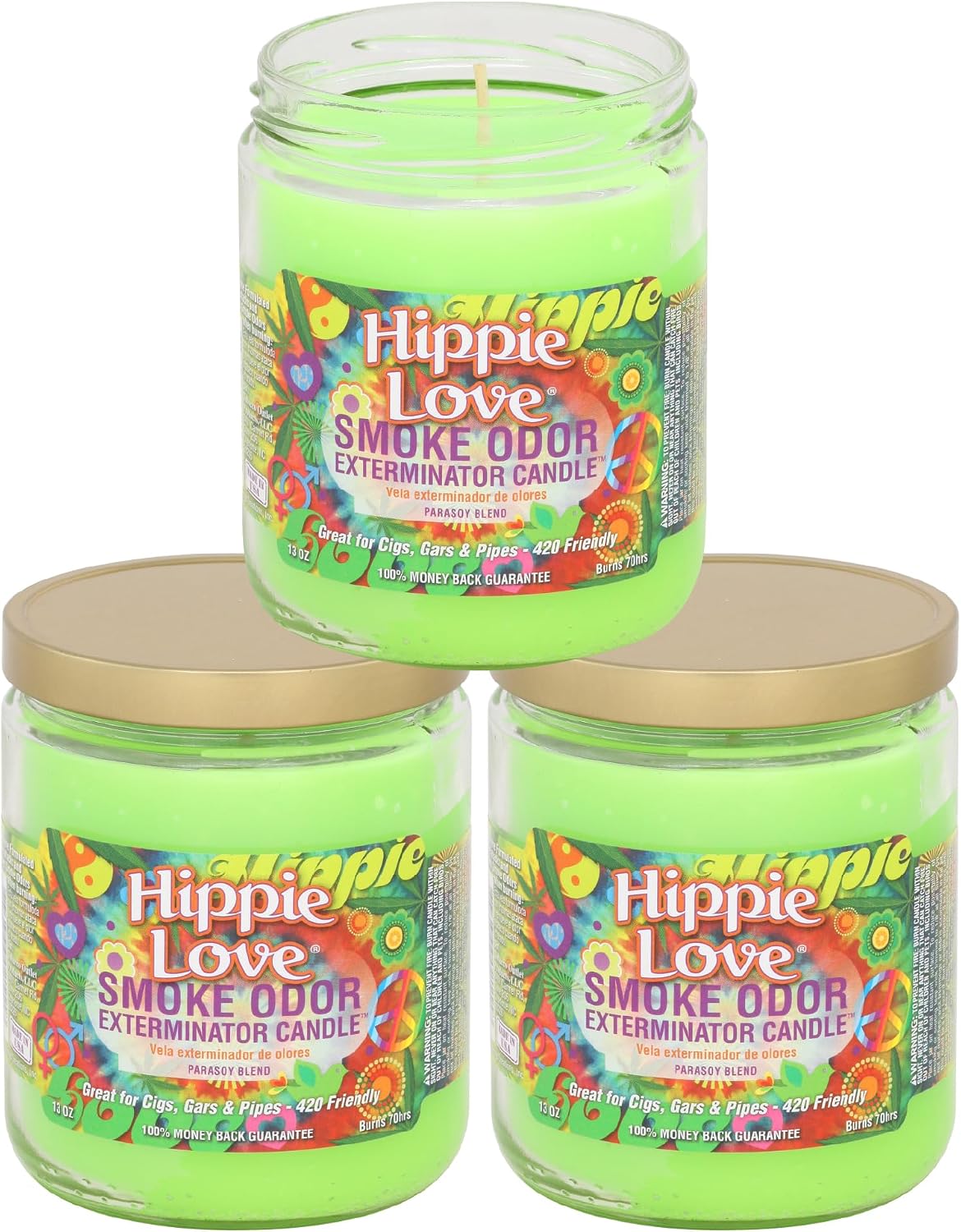 Smoke Odor Exterminator 13 oz Jar Candles Hippie Love, (3) Set of Three Candles. | Set of 3 Candles