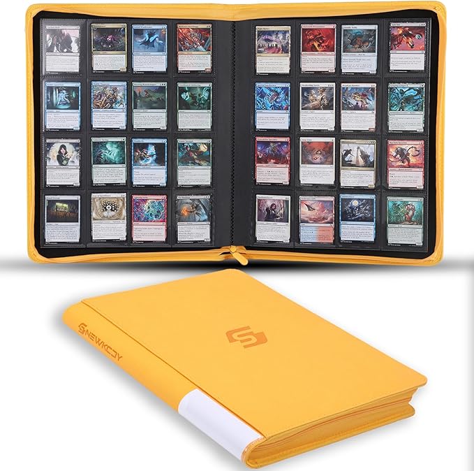 Snekdy premium 1024-pocket trading card binder, 16-pocket cards album, waterproof PU-leather Cover album with side loading, holds gaming, baseball, basketball & sports cards (Yellow)