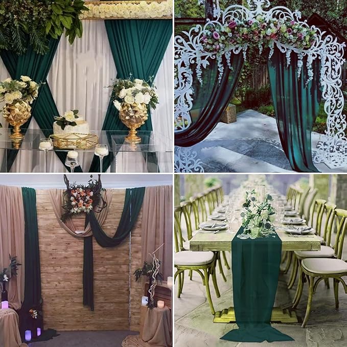 4 Panels Wedding Arch Draping Fabric 28" x 20 Ft Chiffon Wedding Arch Drapes Chiffon Fabric Drape Sheer Backdrop Curtain for Nuptials Party Ceremony Birthday Reception Backdrop Decor(Emerald Green)