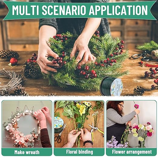 Floral Wire 22 Gauge Flower Wire for Craft, 200 Yards Green Flexible Paddle Florist Wires for Flower, Green Florist Wires Christmas Wreaths Tree, Garland Floral Flowers Arrangements, and Wreath Frame