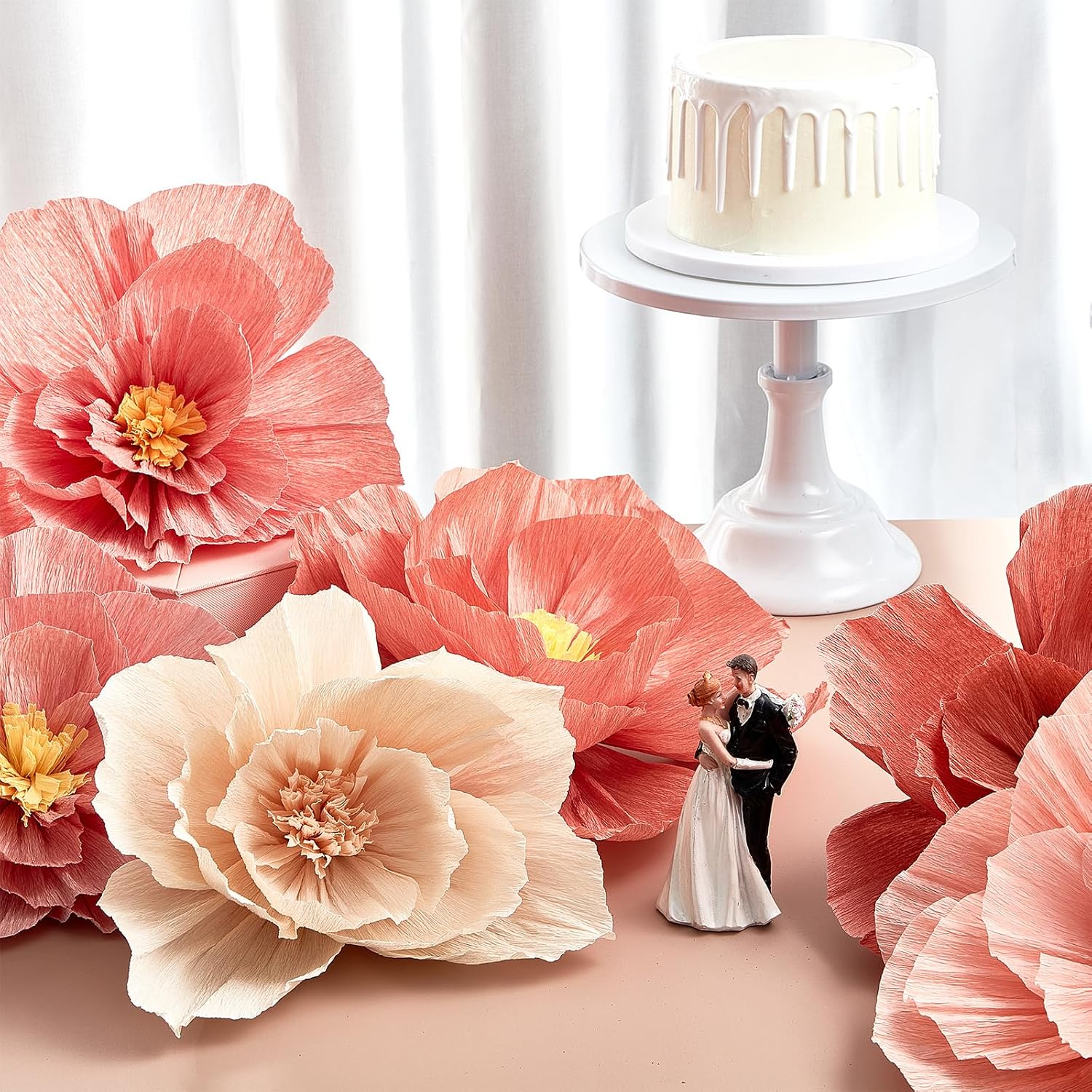Cholemy 24 Pcs Tissue Paper Flowers, Crepe Paper Flowers Decorations 8" 10" 12" for Wedding Party Baby Bridal Shower Carnival Party Birthday Nursery Wall Decor (Assorted Color)