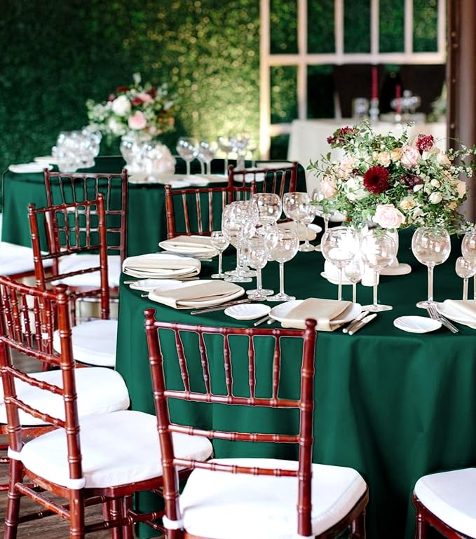 10 Packs Satin Tablecloth 120 Inch Dark Green Round Table Cloth Silk Tablecloth Smooth Fabric Overlay Satin Table Cover Decoration for Wedding Party Banquet Events
