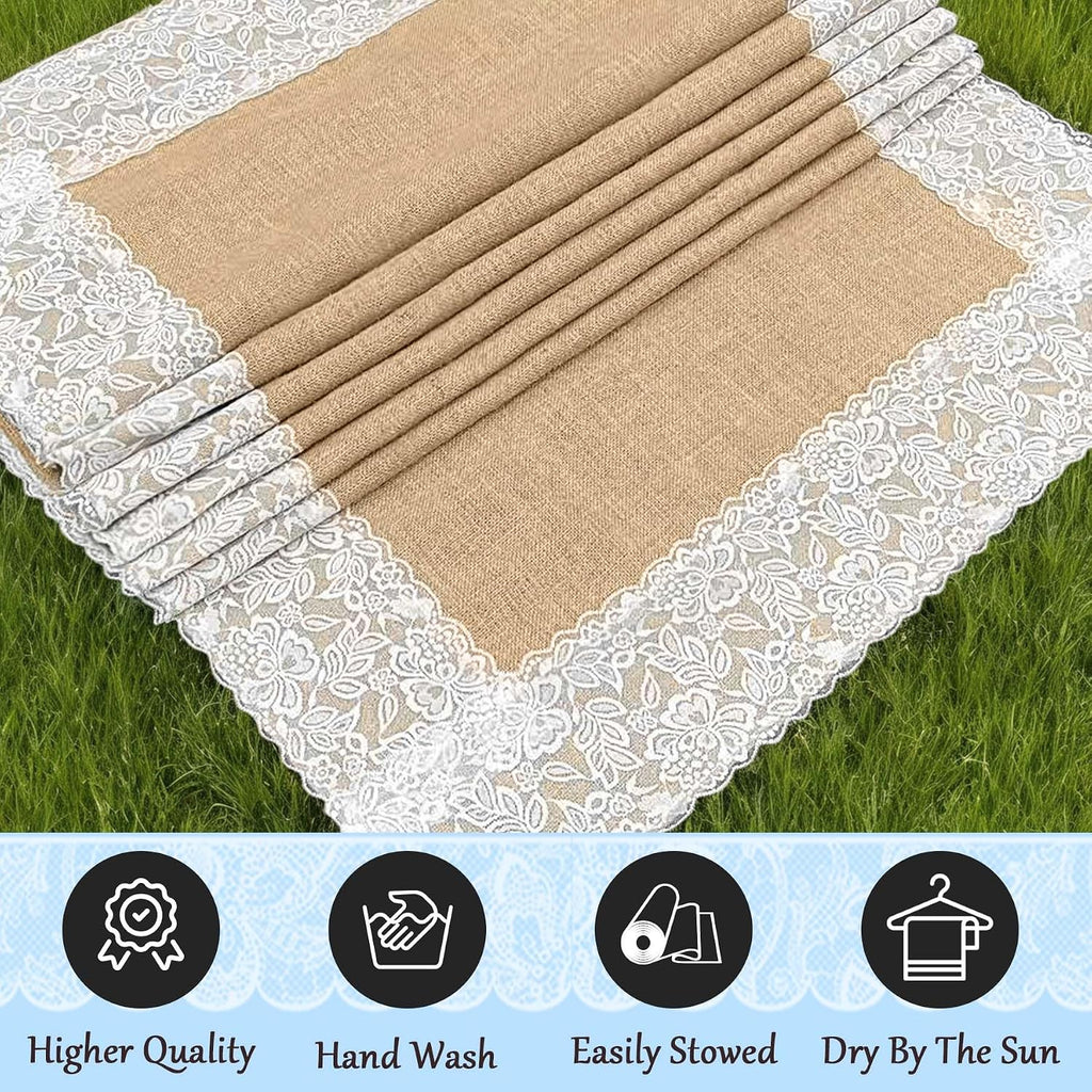 3ft x 20 ft Wedding Aisle Runner Outdoor for Wedding Ceremony with Lace Jute Rustic Natural Burlap Decorations Beach Garden Church Reception Craft Decor