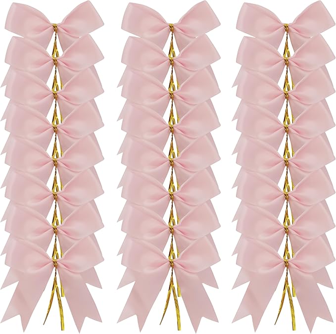 50pcs 3.5" Double Face Satin Pink Bows with Twist Ties Bows Wine Bows Tie with Fish Tail Cutting (Pink)
