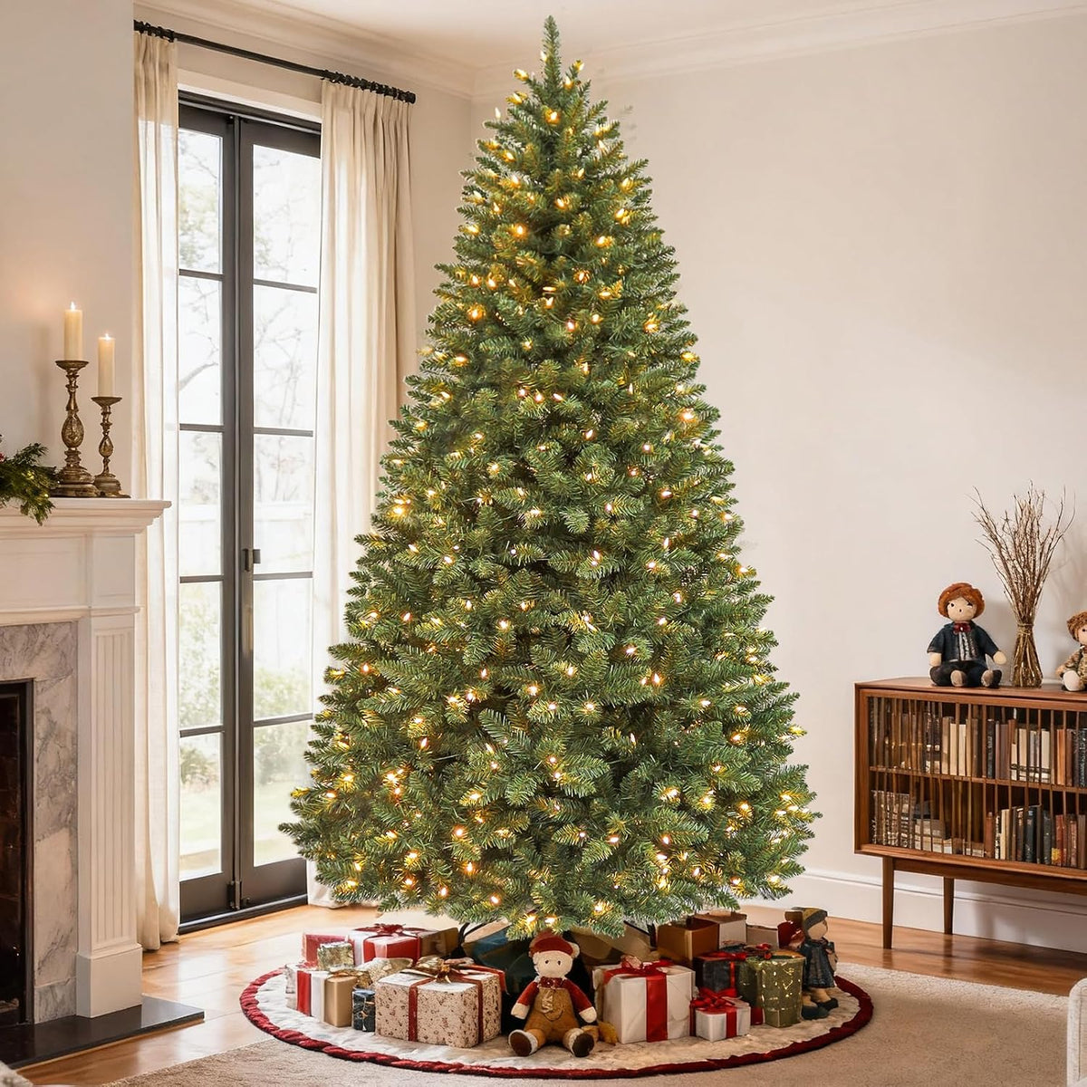 hykolity 7.5 ft prelit christmas tree with 1,450, side view