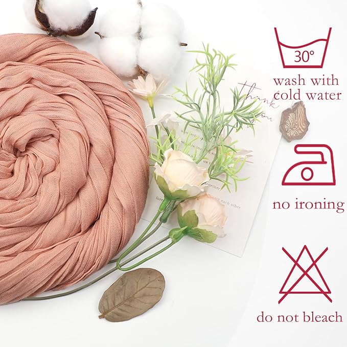 6 Pack Peach Cheesecloth Table Runner 10ft Boho Gauze Fabric Cheese Cloth Table Runner 35 x 120 Inch Rustic Sheer Runner for Romantic Wedding Decor Baby Shower Party Table Centerpiece Decoration