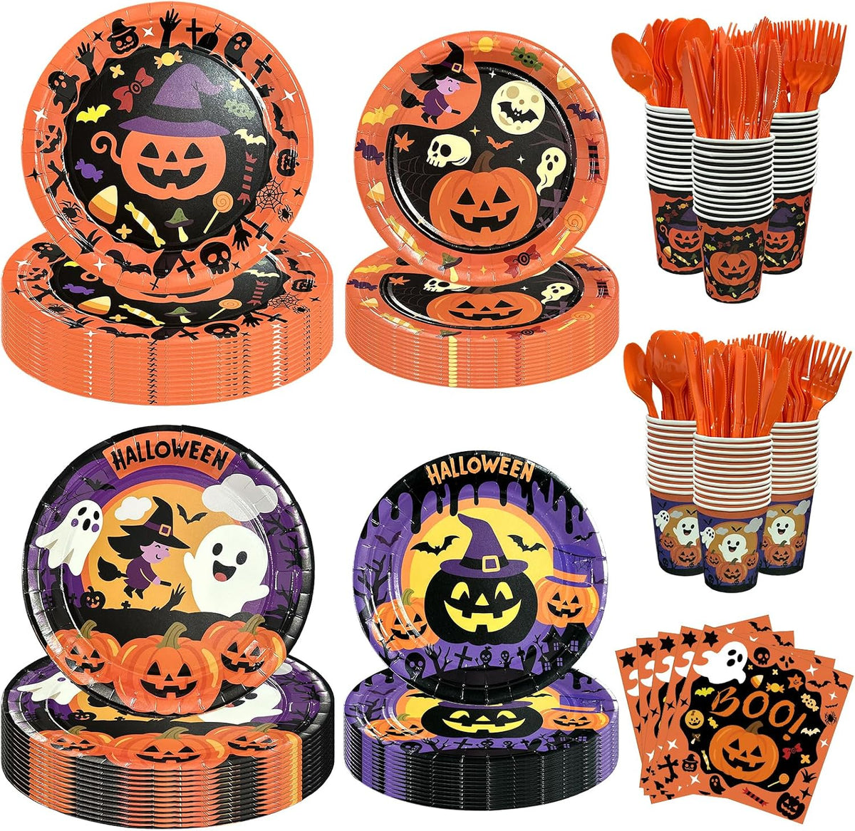 UJoyant 350 PCS Halloween Plates and Napkins Sets, Halloween Party Supplies I...