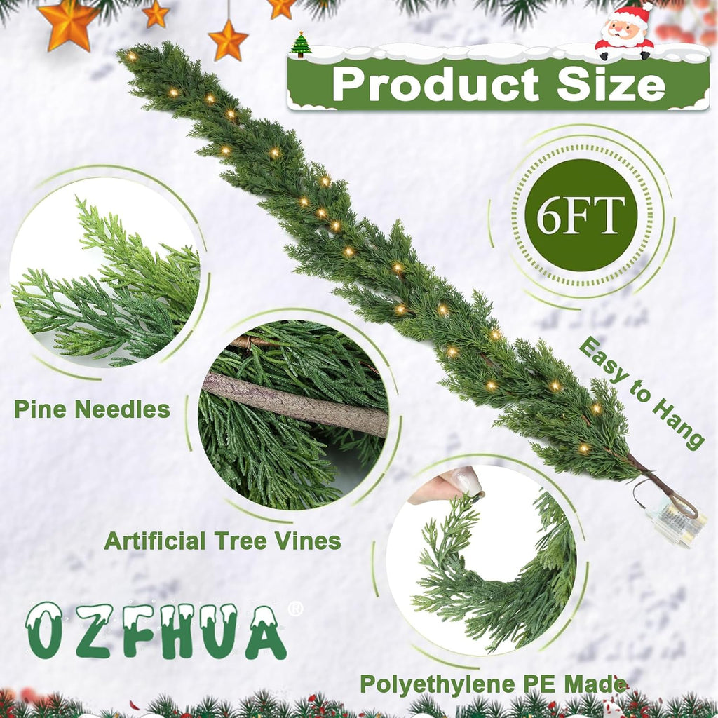 ozfhua 6 ft christmas garland pine garland with, side view
